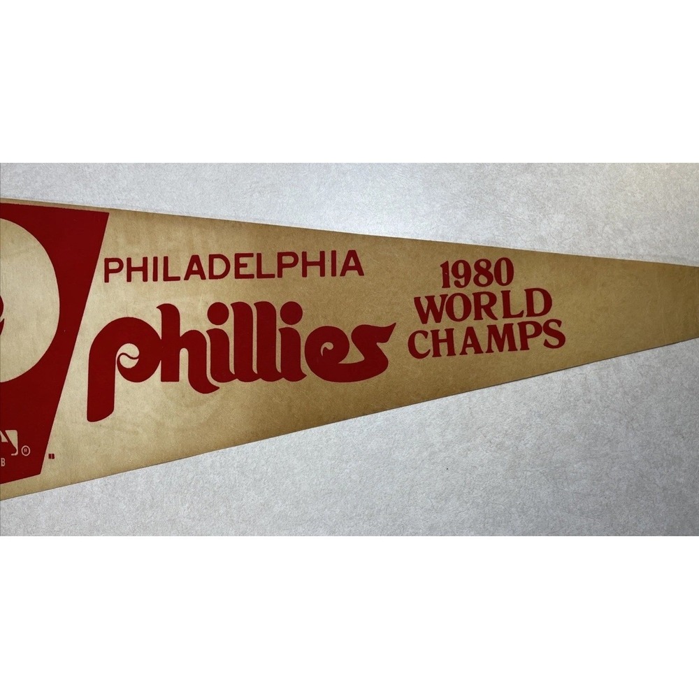 Vintage Philadelphia Phillies 1980 World Champs Pennant MLB Baseball Red Cream